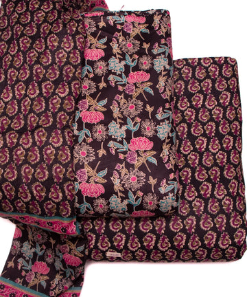 Black Floral Print Cotton Suit